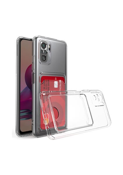 Xiaomi Redmi Note 10S ile Uyumlu Kartlıklı Kartvizitli Şeffaf Telefon Kılıfı