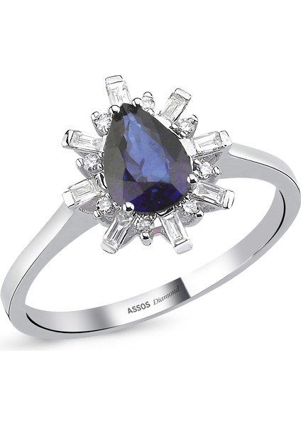 Baget Taşlı Pırlantalı Safir Yüzük