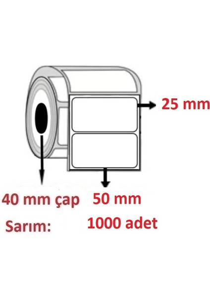 50X25 Kuşe Etiket 1000 Sarım 3 RULO 3000 ADET