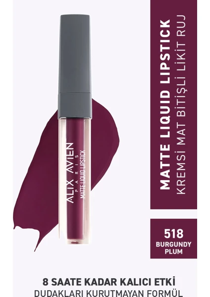 518 Burgundy Mat Bitişli Likit Ruj - 8 Saate Kadar Kalıcı Etki - Matte Liquid Lipstick