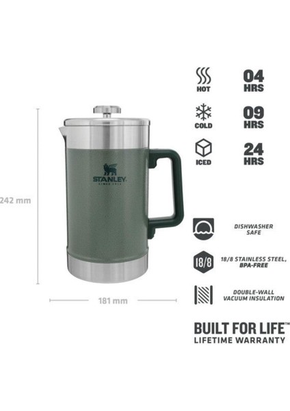 Klasik Stay Hot French Press 1.4 Lt Yeşil