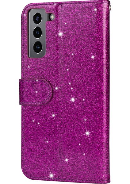 Glitter Pullar Deri Telefon Cüzdan Stand Kılıfı Kapak Samsung Galaxy S22 5g Için Fermuar Cep Tasarımı - Mor (Yurt Dışından) modelleri