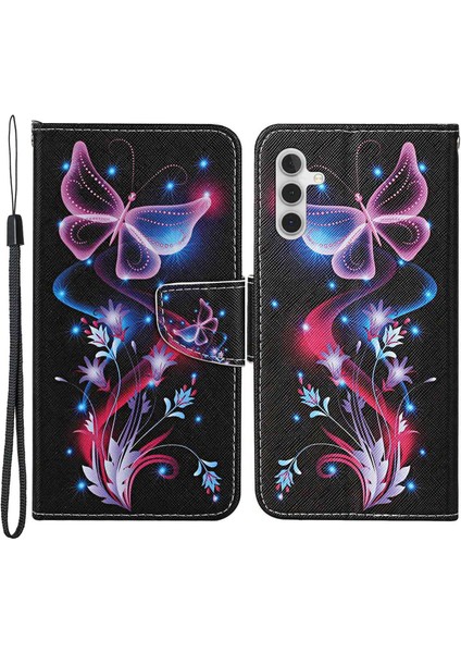 Samsung Galaxy A14 Için 5g Çapraz Doku Pu Deri Deri Dönüş Stand Desen Desen Baskı Manyetik Kapatma Folio Cüzdan Telefon Kapağı Kayışlı (Yurt Dışından)