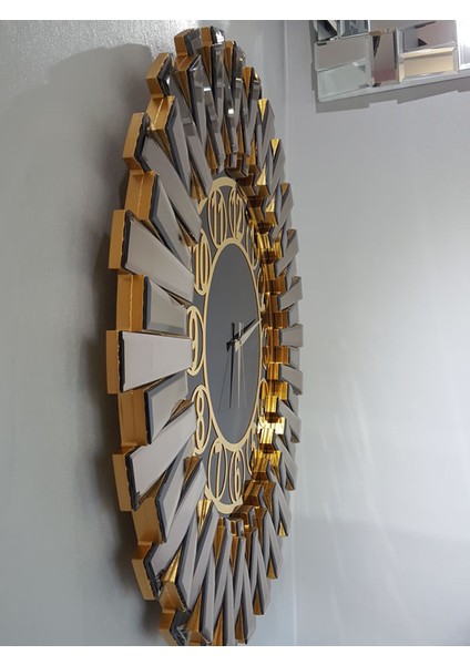 Güneş Golden Circle Black Model Altın Siyah Renk 85 Cm Dekoratif Aynalı Duvar Saati