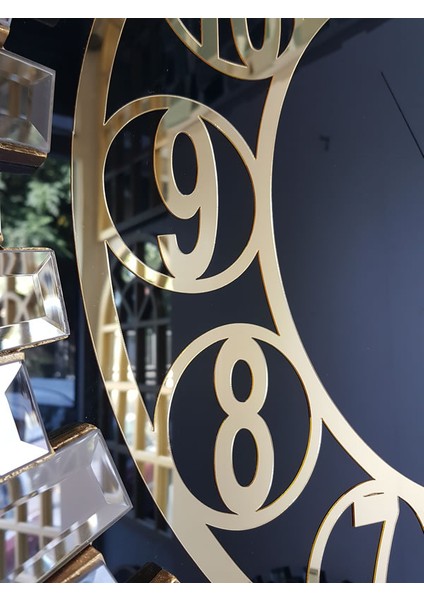 Güneş Golden Circle Black Model Altın Siyah Renk 85 Cm Dekoratif Aynalı Duvar Saati
