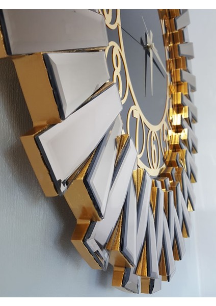 Güneş Golden Circle Black Model Altın Siyah Renk 85 Cm Dekoratif Aynalı Duvar Saati