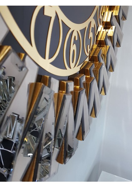 Güneş Golden Circle Black Model Altın Siyah Renk 85 Cm Dekoratif Aynalı Duvar Saati