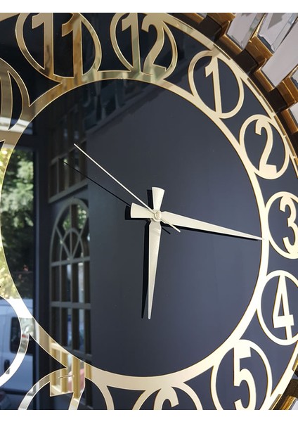 Güneş Golden Circle Black Model Altın Siyah Renk 85 Cm Dekoratif Aynalı Duvar Saati
