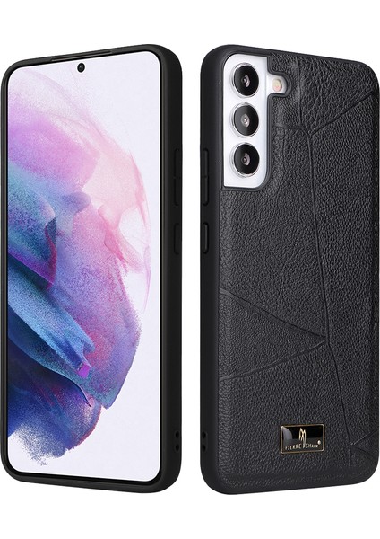 Samsung Galaxy S22 Için Fierre Shann 5g Dokulu Pu Deri Kaplamalı Telefon Kılıfı Yumuşak Tpu + Sert Pc Hibrid Kapak - Çizgili Litchi Dokusu (Yurt Dışından)