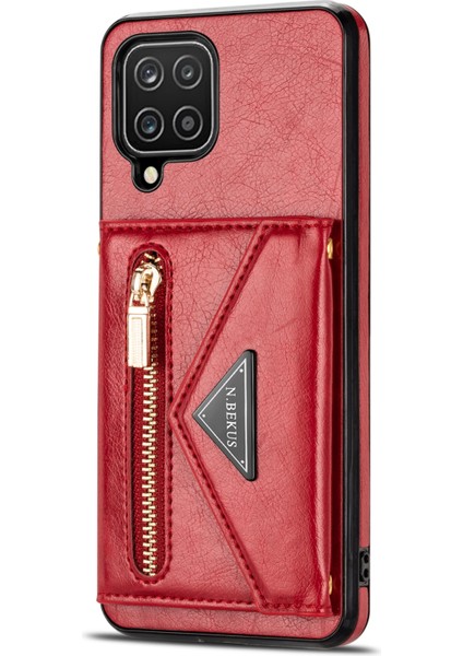 N. Samsung Galaxy A12 Için Bekus Pu Deri + Tpu Telefon Kılıfı, Zipper Card Tutucu Kickstand Kapak Uzun Kayışla - Kırmızı (Yurt Dışından) modelleri