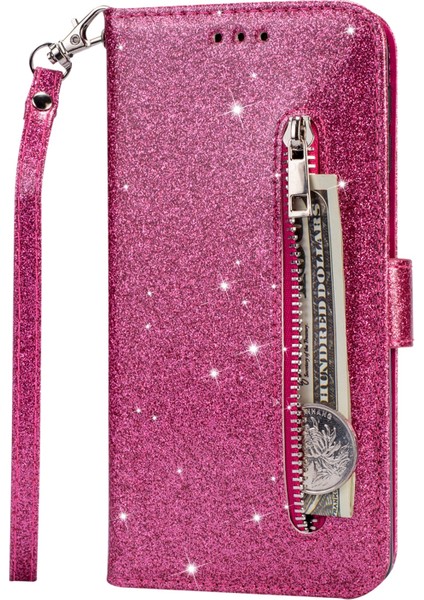 Glitter Pullar Deri Telefon Cüzdan Stand Kılıfı Kapak Samsung Galaxy S22 5g Için Fermuar Cep Tasarımı - Gül (Yurt Dışından) fiyatları