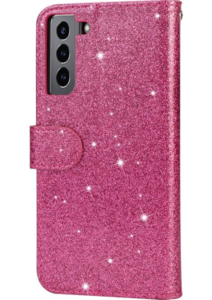 Glitter Pullar Deri Telefon Cüzdan Stand Kılıfı Kapak Samsung Galaxy S22 5g Için Fermuar Cep Tasarımı - Gül (Yurt Dışından) modelleri
