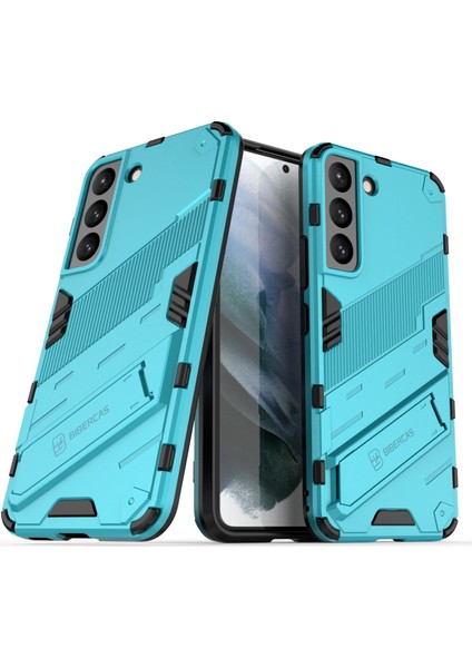 Kickstand Tasarım Esnek Tpu + Sabit Pc Back Telefon Kapağı Samsung Galaxy S22 5g Için Çizelge Anti Cep Telefonu Kılıfı - Bebek Mavisi (Yurt Dışından)