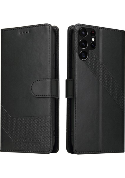 Gq. Utrobe 009 Serisi Ekleme Pu Deri + Tpu Telefon Kapak Stand Samsung Galaxy S22 Ultra 5g Için Cüzdan Kılıfı - Siyah (Yurt Dışından)