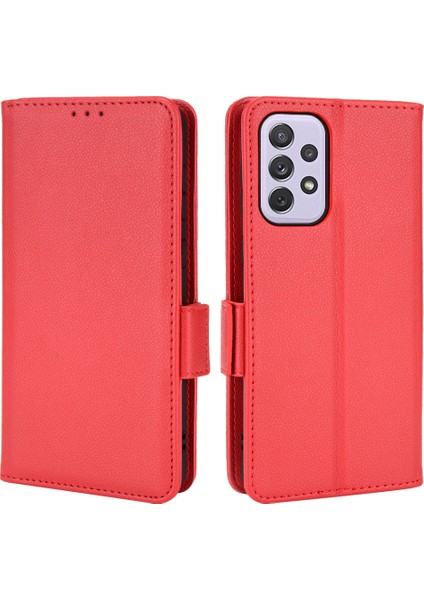 Samsung Galaxy A33 5g Için Yan Manyetik Toka Stand Telefon Kılıfı, Litchi Doku Pu Deri Cüzdan Kılıfı - Kırmızı (Yurt Dışından)