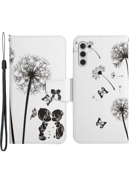 Samsung Galaxy A14 Için 5g Çapraz Doku Pu Deri Deri Dönüş Stand Desen Desen Baskı Manyetik Kapatma Folio Cüzdan Telefon Kapağı Kayışlı (Yurt Dışından)