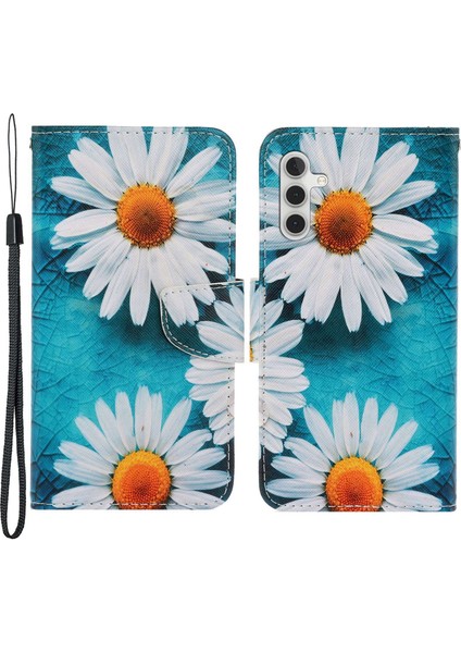 Samsung Galaxy A14 Için 5g Çapraz Doku Pu Deri Deri Dönüş Stand Desen Desen Baskı Manyetik Kapatma Folio Cüzdan Telefon Kapağı Kayışlı (Yurt Dışından)