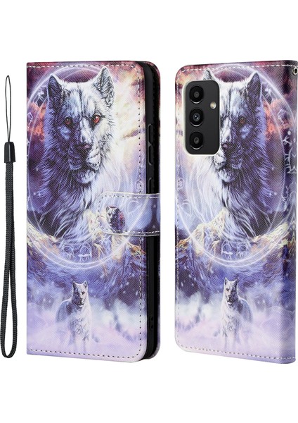 3D Desen Baskı Pu Deri + Tpu Telefon Kılıfı Çapraz Doku Stand Samsung Galaxy A13 4g Için Kayış Ile Cüzdan Koruyucu Kapak - Kurt (Yurt Dışından)