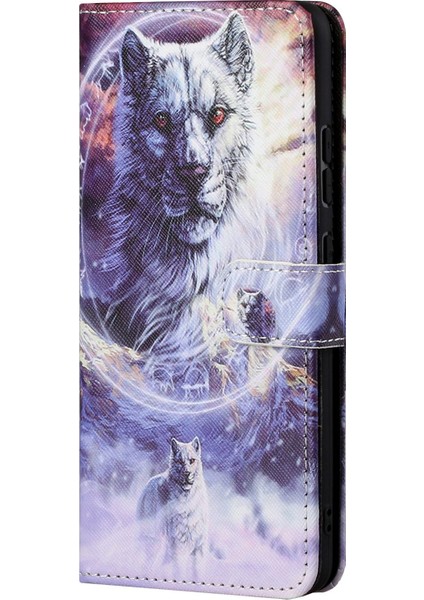 3D Desen Baskı Pu Deri + Tpu Telefon Kılıfı Çapraz Doku Stand Samsung Galaxy A13 4g Için Kayış Ile Cüzdan Koruyucu Kapak - Kurt (Yurt Dışından)