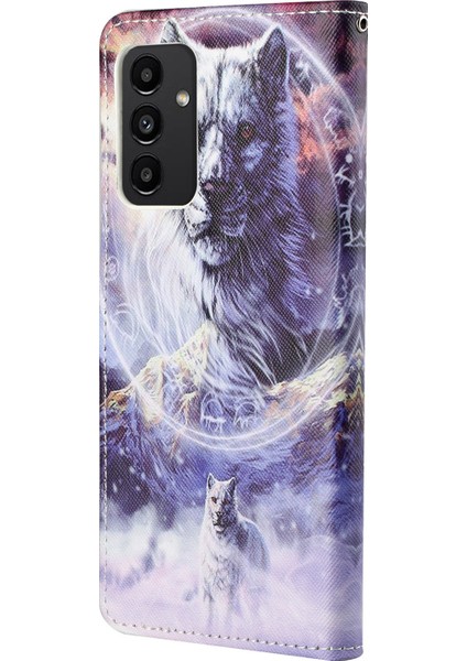 3D Desen Baskı Pu Deri + Tpu Telefon Kılıfı Çapraz Doku Stand Samsung Galaxy A13 4g Için Kayış Ile Cüzdan Koruyucu Kapak - Kurt (Yurt Dışından)