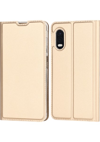 Samsung Galaxy Xcover Pro Stand Özelliği Pu Derisi Flip Telefon Kılıfı Manyetik Otomatik Absorbed Koruyucu Folio Kapak Kart Tutucu - Altın (Yurt Dışından)