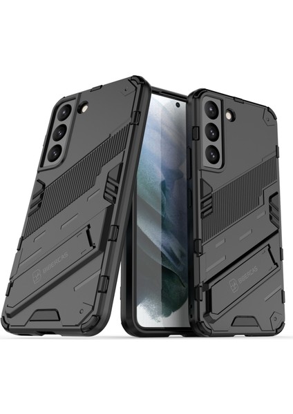 Kickstand Tasarım Esnek Tpu + Sabit Pc Back Telefon Kapağı Samsung Galaxy S22 5g Için Çizelge Anti Cep Telefonu Kılıfı - Siyah (Yurt Dışından)
