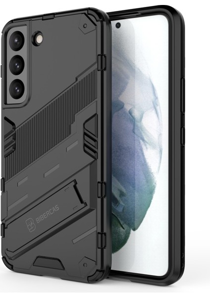 Kickstand Tasarım Esnek Tpu + Sabit Pc Back Telefon Kapağı Samsung Galaxy S22 5g Için Çizelge Anti Cep Telefonu Kılıfı - Siyah (Yurt Dışından) fiyatları