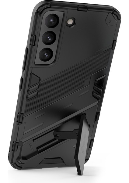 Kickstand Tasarım Esnek Tpu + Sabit Pc Back Telefon Kapağı Samsung Galaxy S22 5g Için Çizelge Anti Cep Telefonu Kılıfı - Siyah (Yurt Dışından) modelleri