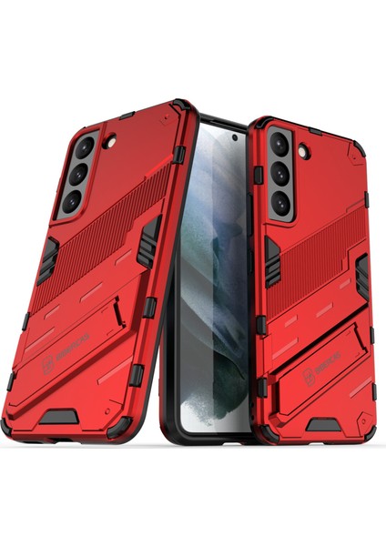 Kickstand Tasarım Esnek Tpu + Sabit Pc Back Telefon Kapağı Samsung Galaxy S22 5g Için Çizelge Anti Cep Telefonu Kılıfı - Kırmızı (Yurt Dışından)