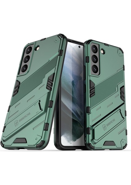 Kickstand Tasarım Esnek Tpu + Sabit Pc Back Telefon Kapağı Samsung Galaxy S22 5g Için Çizelge Anti Cep Telefonu Kılıfı - Yeşil (Yurt Dışından)