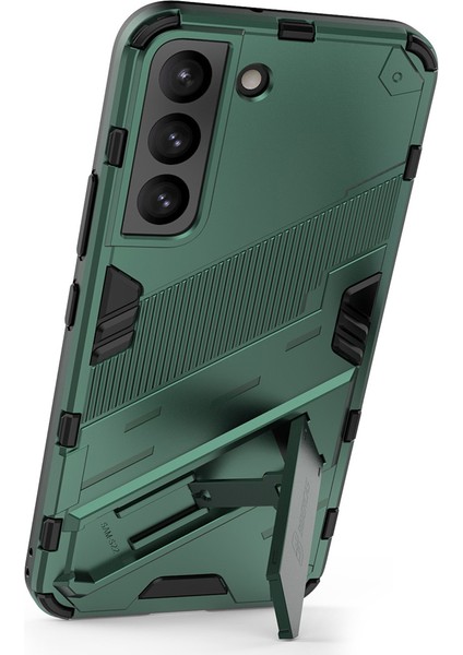 Kickstand Tasarım Esnek Tpu + Sabit Pc Back Telefon Kapağı Samsung Galaxy S22 5g Için Çizelge Anti Cep Telefonu Kılıfı - Yeşil (Yurt Dışından) modelleri