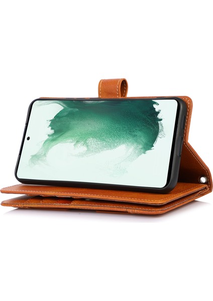 Samsung Galaxy S22 Için 5g Bölünmüş Deri Stand Çoklu Kart Yuvası Kasa Cüzdan Telefon Kapağı El Kayışı Ile - Kahverengi (Yurt Dışından) fırsatları