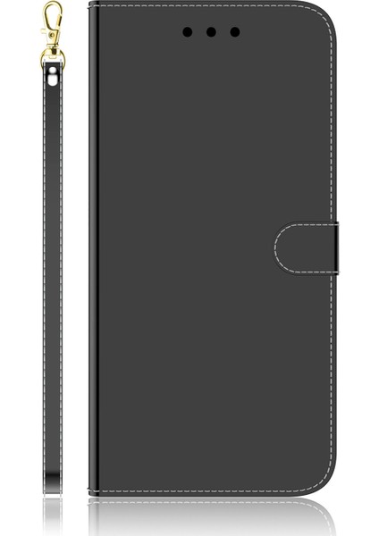 Bilek Kayışı Manyetik Kapanma Ayna Benzeri Yüzey Kapağı Pu Deri + Tpu Katlanabilir Stand Samsung Galaxy A03 Için Cüzdanlı Telefon Kılıfı (166.5 x 75.98 x 9.14MM) - Siyah (Yurt Dışından)