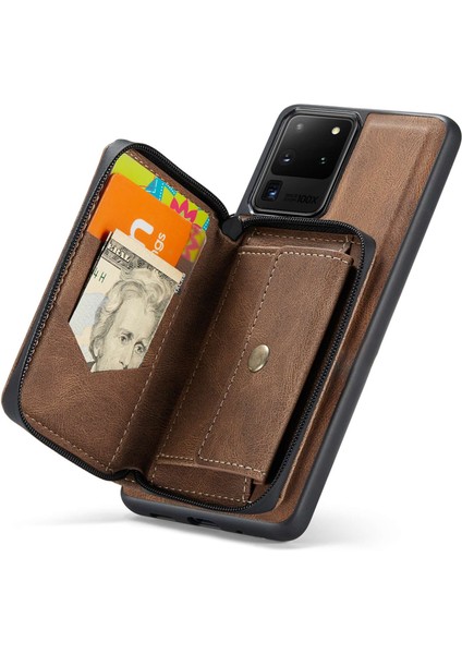 Samsung Galaxy S20 Ultra 4G/S20 Ultra 5g Fermuar Pu Deri Kaplamalı Tpu Kapak Kickstand Söndürülebilir Telefon Kılıfı (Yurt Dışından) fırsatları
