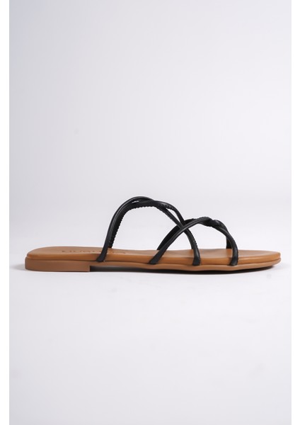 Hakiki Deri 23603-S Kadın Siyah Sandalet & Terlik fırsatları