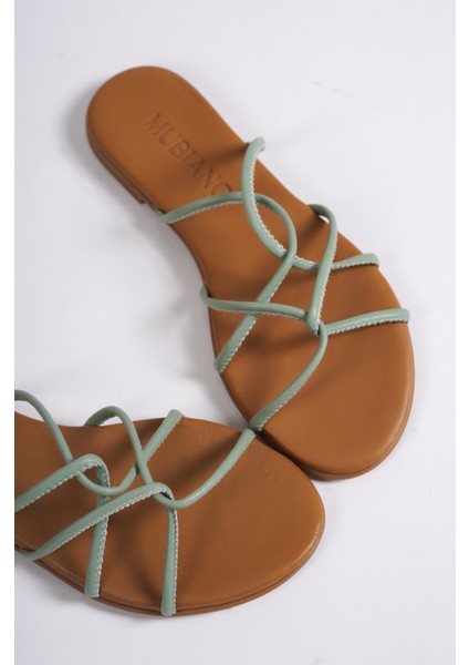 Hakiki Deri 23603-MNT Kadın Mint Sandalet & Terlik