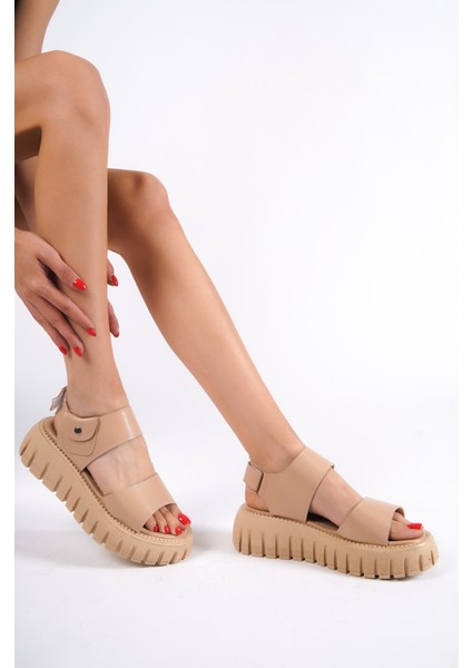 735-N Kalın Tırtık Tabanlı Nude Gladyatör Platform Sandalet
