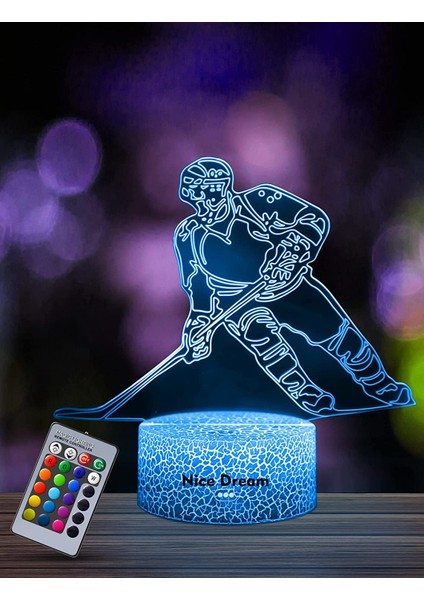 Beyzbol 3D Illüzyon Lambası, 3D Gece Ligi 06-Ice Hockey Player (Yurt Dışından)