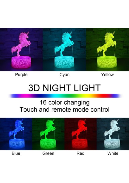 Çocuklar Için Kedi Hediye Kedi 3D Gece Lambası, 7 Co Unicorn 2 (Yurt Dışından)