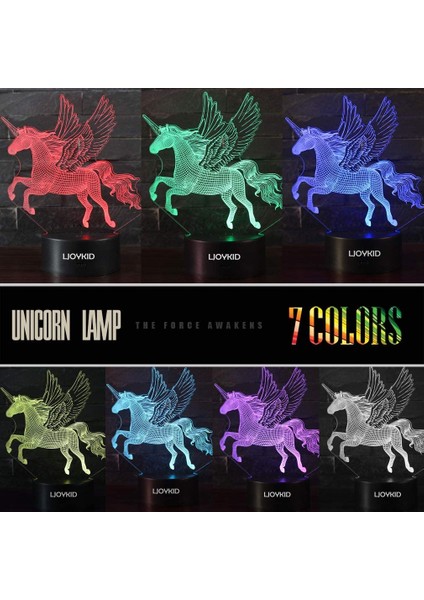 3 Adet 3D Tek Boynuzlu Gece Işığı——3d Tek Boynuzlu At La Ebeveyn (Yurt Dışından) fırsatları