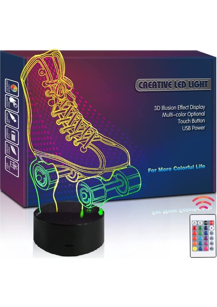 Poker Zarı Gece Lambası LED 3D Illüzyon USB Tekerlekli Kaykay (Yurt Dışından)