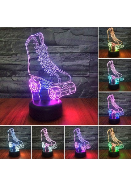 Poker Zarı Gece Lambası LED 3D Illüzyon USB Tekerlekli Kaykay (Yurt Dışından)
