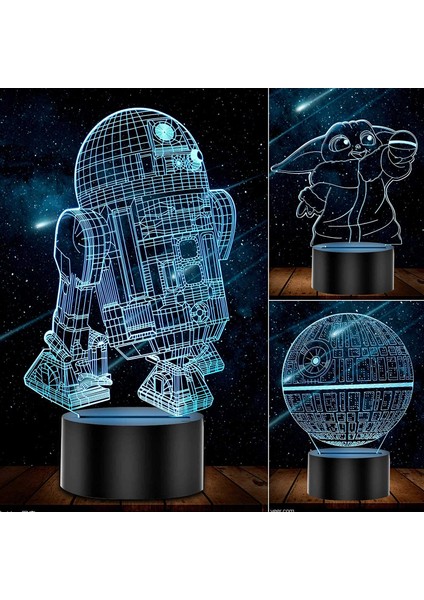 3D Gece Lambası, Hologram Efektli LED Illüzyon Masa 3 Desen (Yurt Dışından)