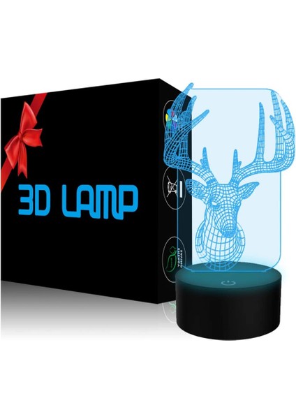 3D Illüzyon Lambası LED Kobra Gece Lambası Sn Geyik (Yurt Dışından)