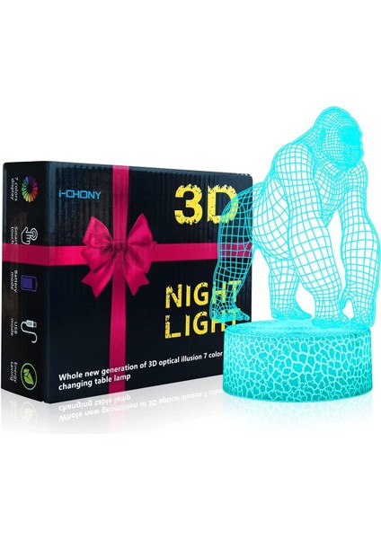 Çocuklar Için Kedi Hediye Kedi 3D Gece Lambası, 7 Co Gorilla Lamba (Yurt Dışından)