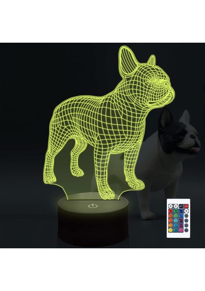 3D French Bulldog Gece Lambası, 16 Renk C Ebeveyn (Yurt Dışından)