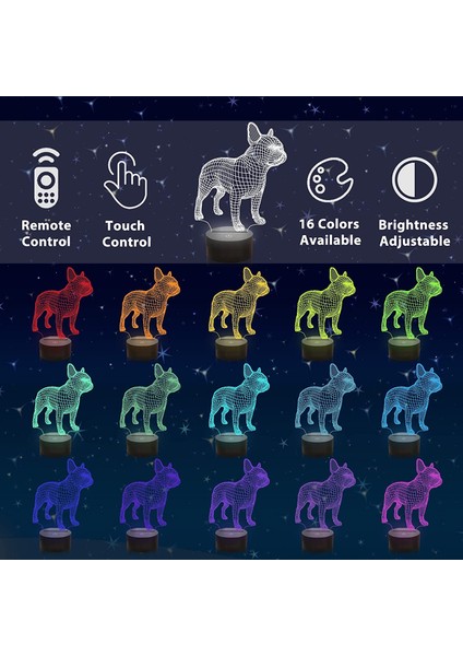 3D French Bulldog Gece Lambası, 16 Renk C Ebeveyn (Yurt Dışından) fiyatları