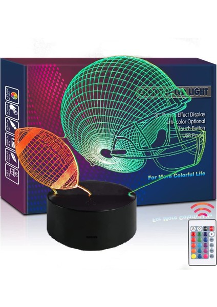 Poker Zarı Gece Işığı LED 3D Illusion USB Futbol Kaskı (Yurt Dışından)