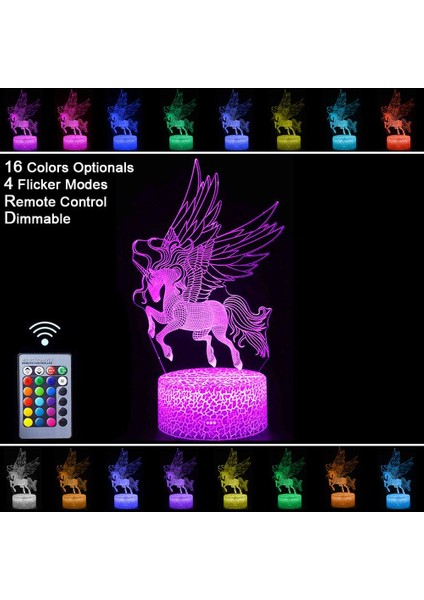 Tek Boynuzlu At Gece Işıkları,3d Optik Illüzyon LED Lambalar Ebeveyn (Yurt Dışından)