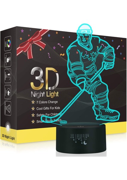 Çocuklar Için Futbol Gece Işığı, LED Işıklar 3D Optik Buz Hokeyi (Yurt Dışından)